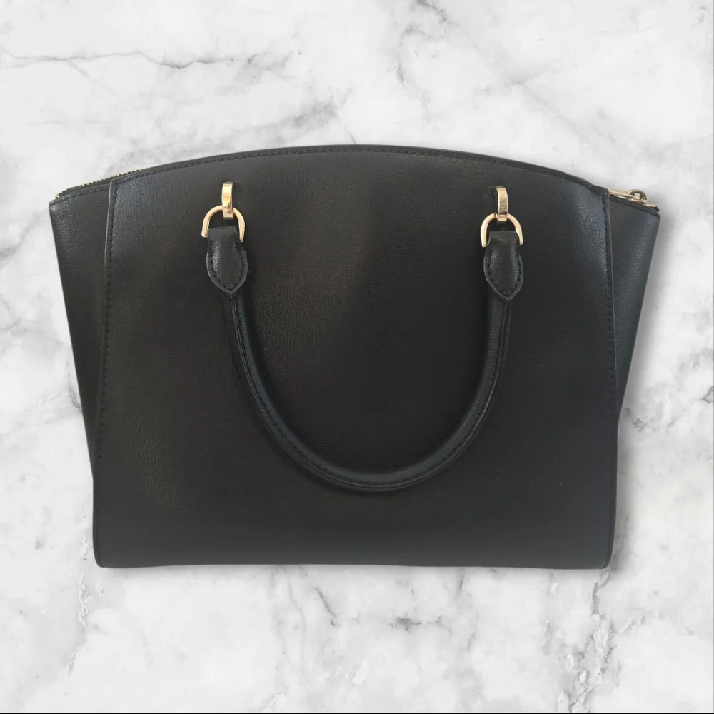 Michael Kors Ellis Black‎ Safianno Leather Satchel Gold Hardware ☆